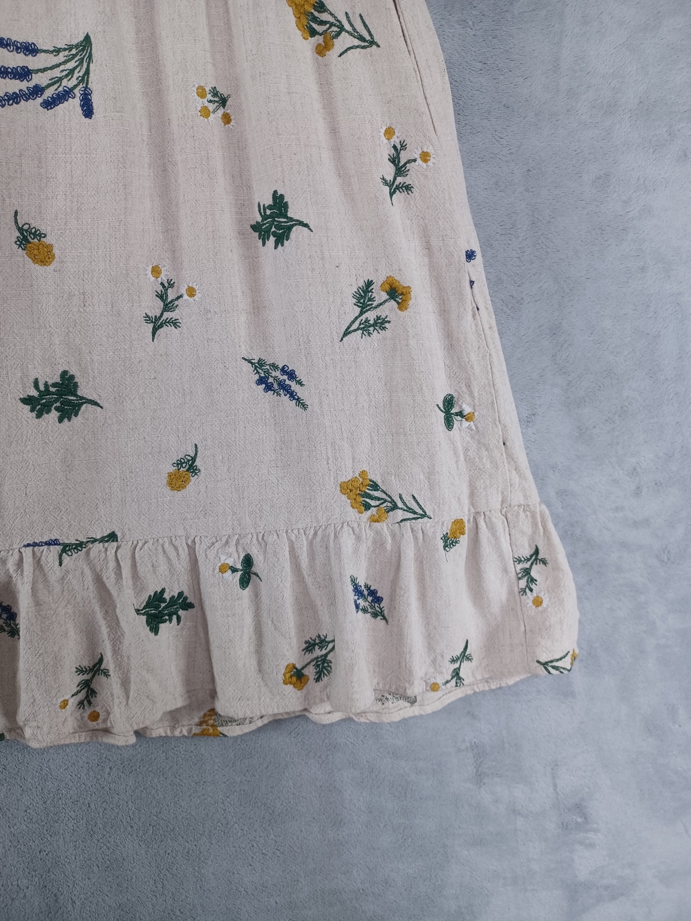 Kourt Midi Dress Med Embroidered Floral Puff Sleeve Pockets Cottagecore Prairie - Picture 7 of 13